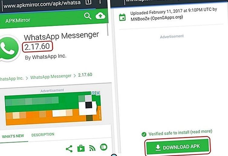 Загрузка устаревших версий WhatsApp на Android