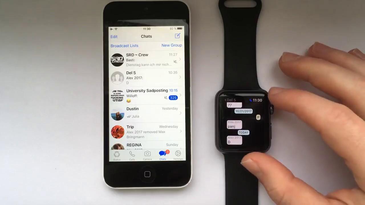 Интерфейс приложения WhatsApp на Apple Watch