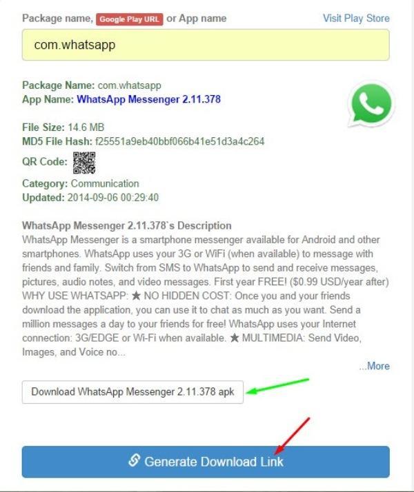 Загрузка WhatsApp со стороннего сайта