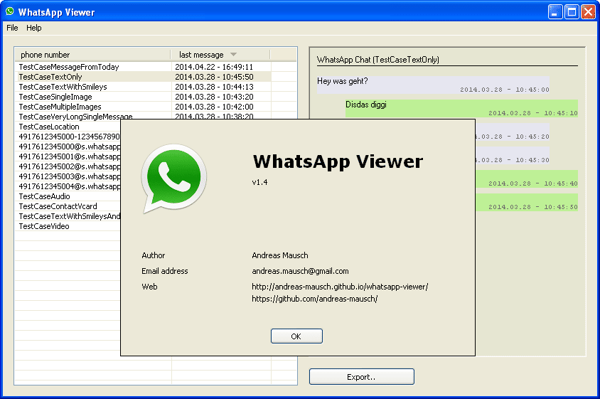 Интерфейс приложения WhatsApp Viewer