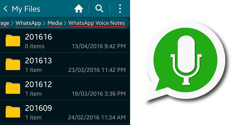 Расположение голосовых сообщений в WhatsApp Voice Notes