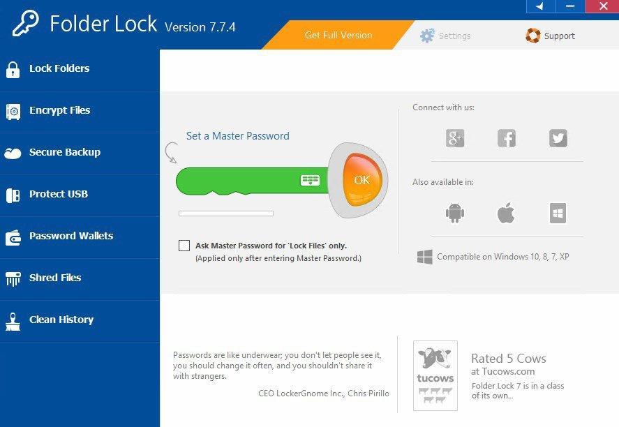 Интерфейс приложения Folder Lock