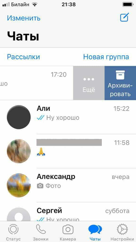 Как скрыть один чат в WhatsApp на Айфоне