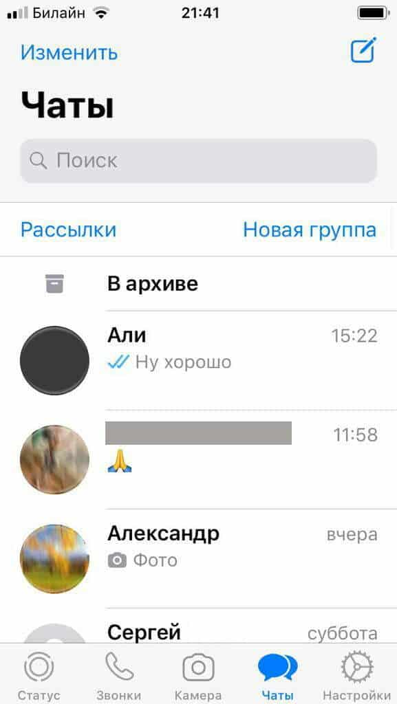 Как скрыть один чат в WhatsApp на Айфоне