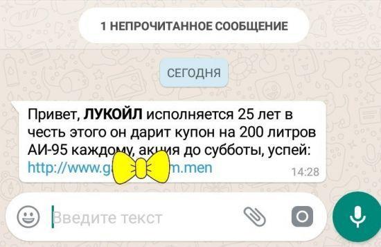 Пример спам-сообщения в WhatsApp