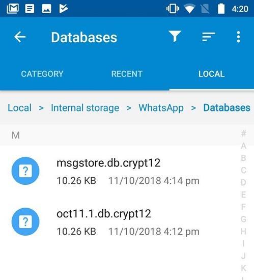 msgstore.db.crypt12 - нужный файл для восстановления переписки
