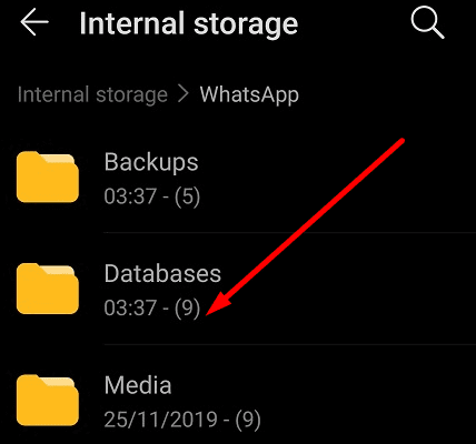 Расположение папки Backups в WhatsApp