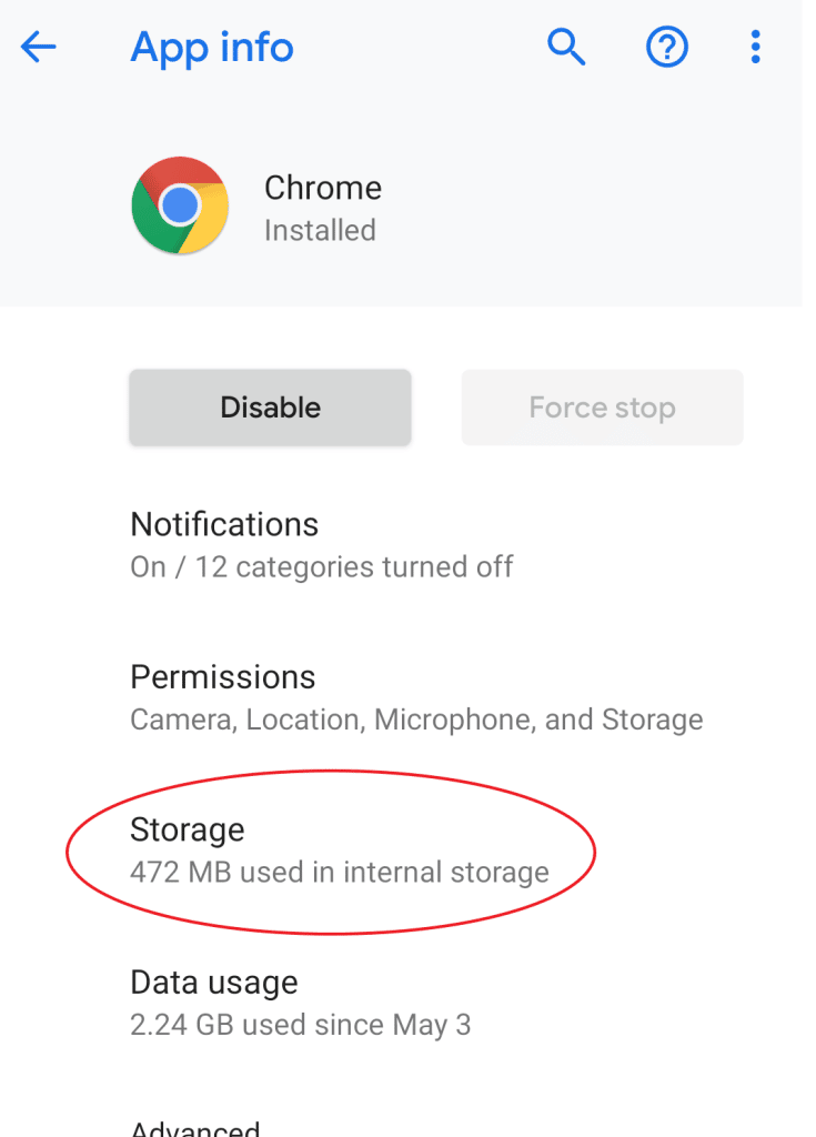 Chrome app info on Android