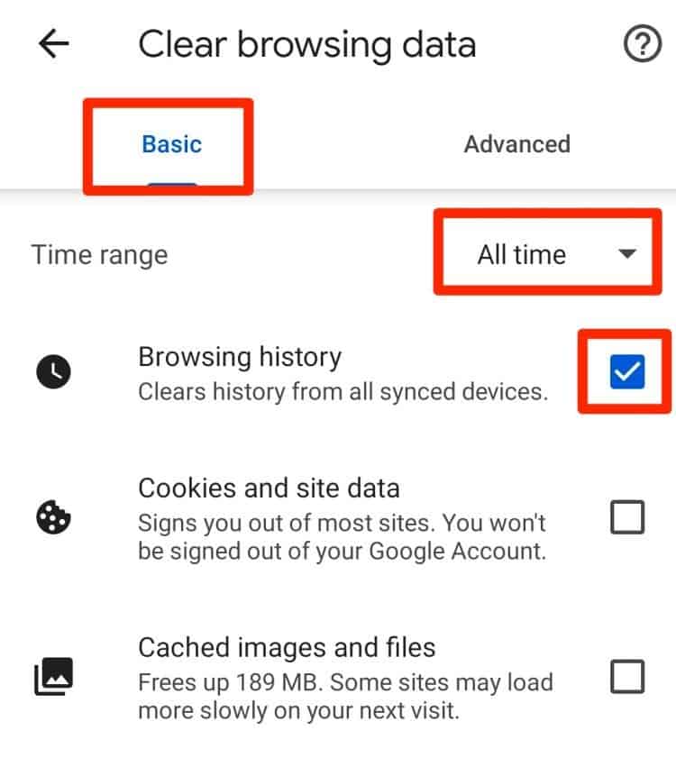 Clearing Chrome browsing data on Android