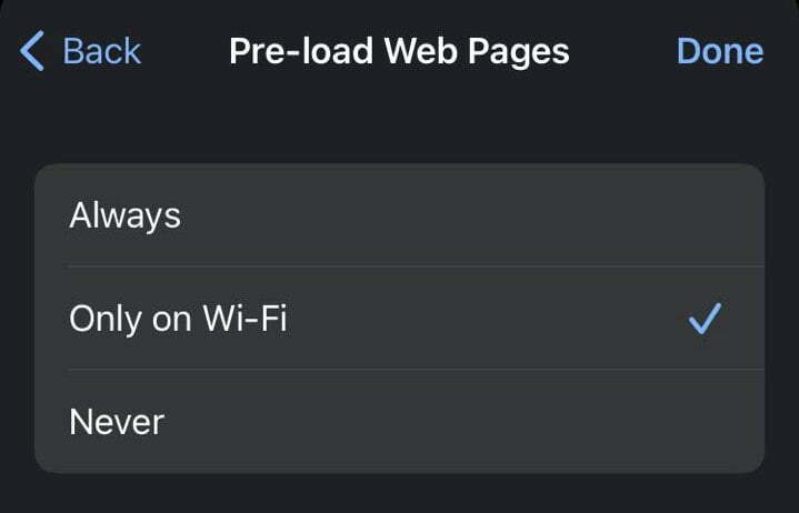 Pre-load settings in the iOS version of Chrome