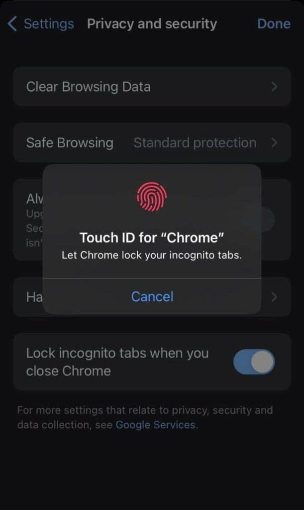 Locking your incognito tabs with Touch ID