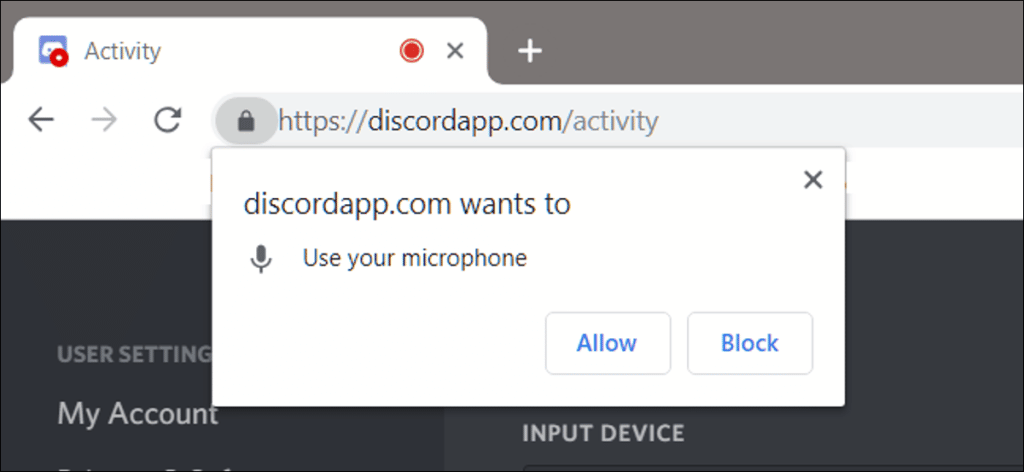 Site asking for your permission to use the microphone