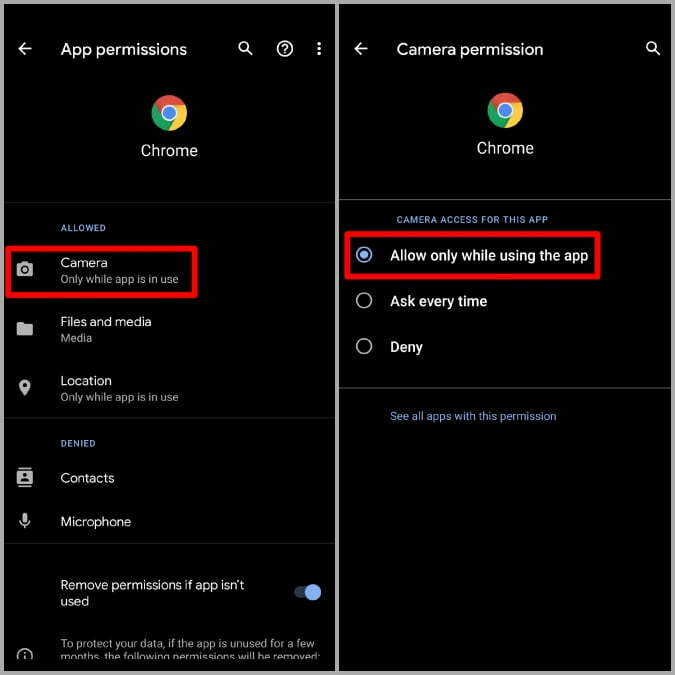 Camera behavior settings on Android