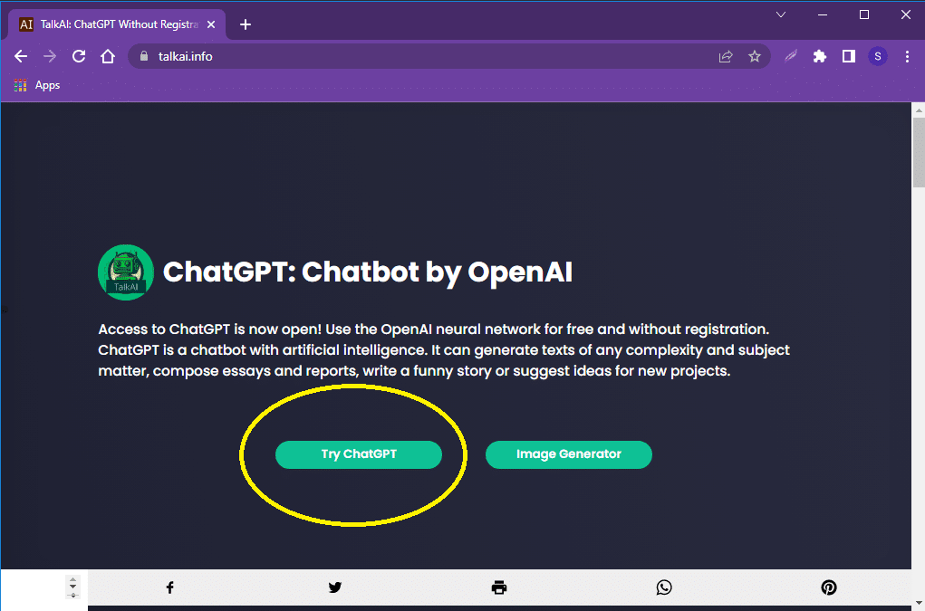ChatGPT sem registro pelo TalkAI