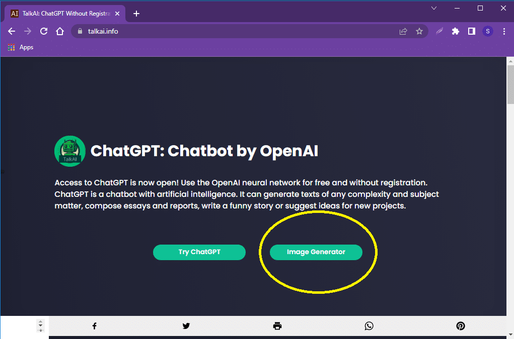 ChatGPT sem registro pelo TalkAI